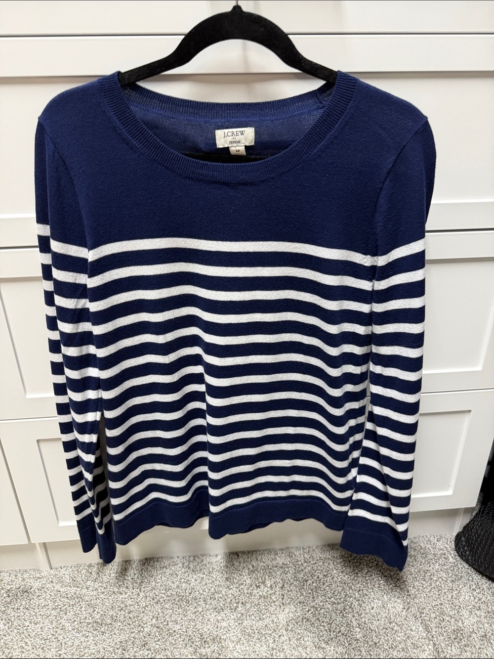 J. Crew Navy and White Striped Scoopneck Sweater